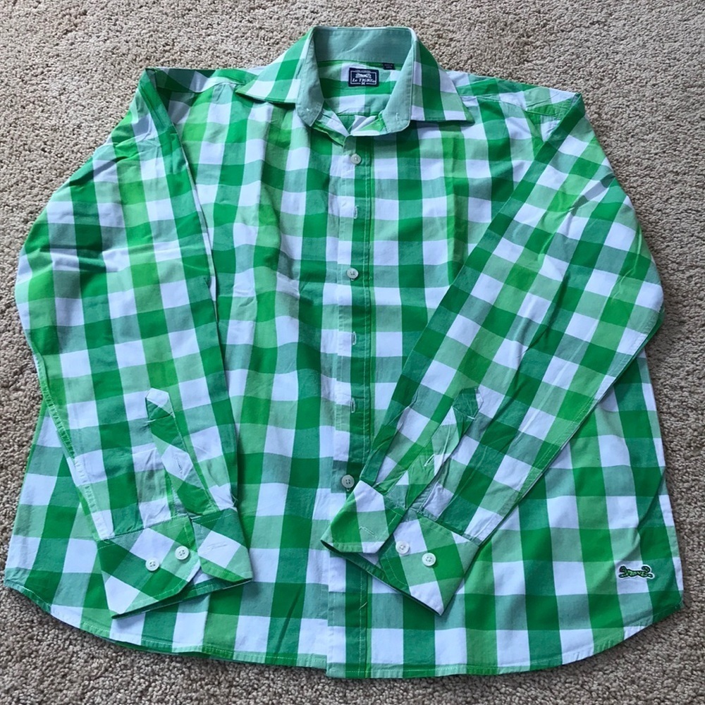 LE TIGRE Mens Size M green button down check shirt